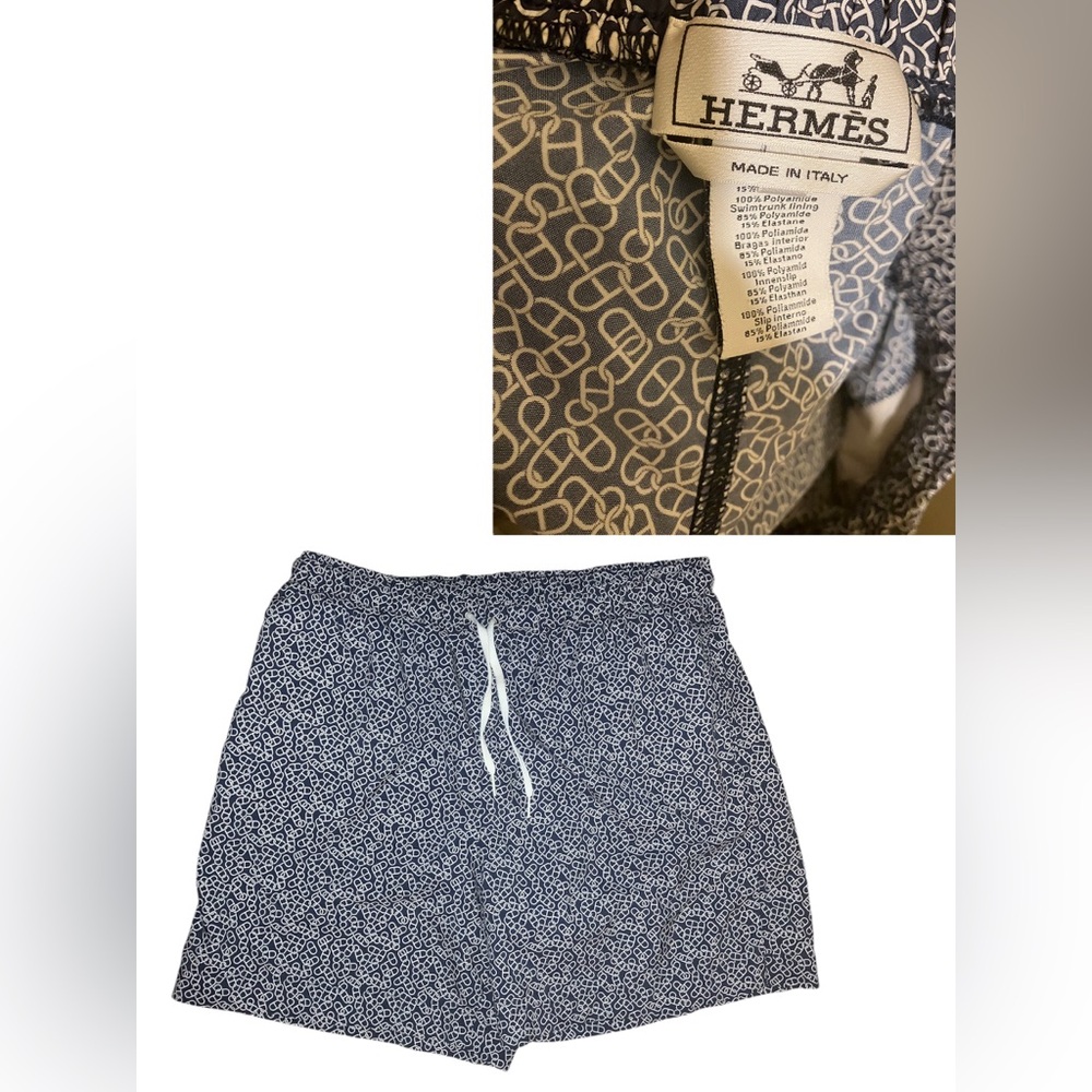 HERMES Chain D'Ancre Swim Shorts Trunks sz M w/ drawstring Italy made